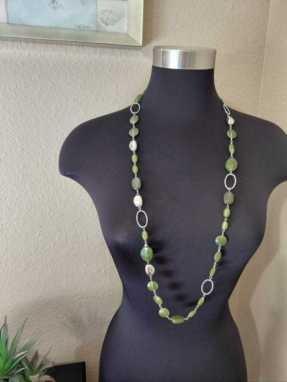Silver Green Beaded Necklace